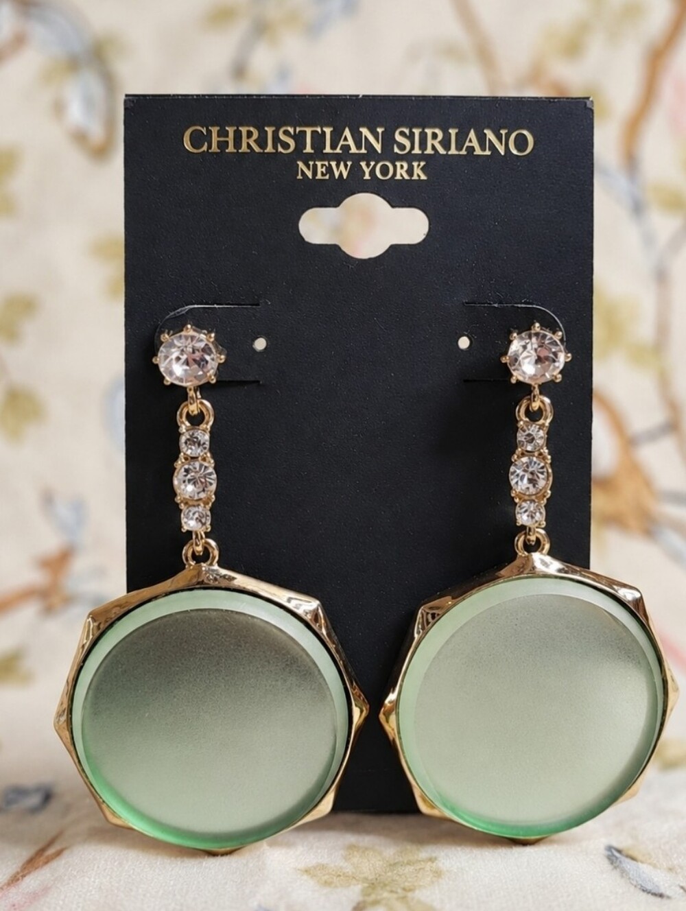 Christian Siriano Mint Seafoam Acrylic Gold Tone Rhinestone Pierced Earrings NEW